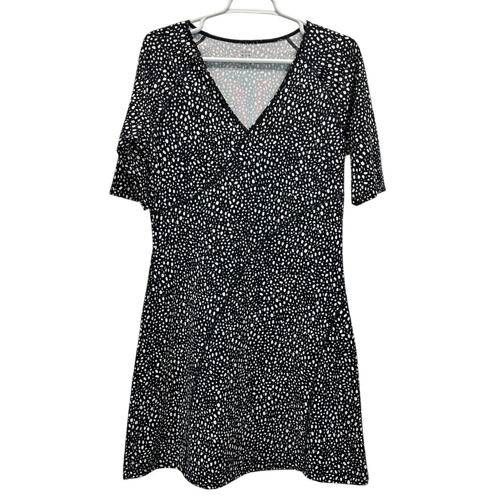 Title Nine Sayonara Cafe Sleeve Dress Black With Dots V Neck Med
